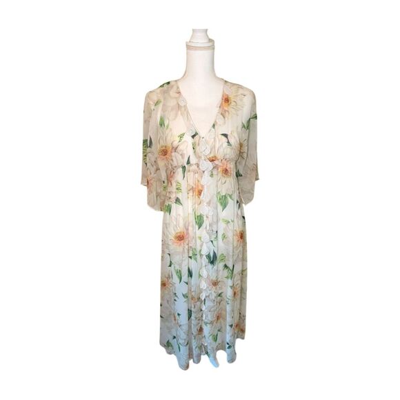 Farm Rio Dahlia Floral Crochet Trim Maxi Dress, Size XS - Picture 1 of 4
